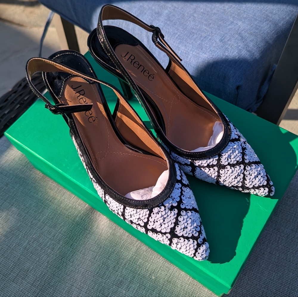 J.Renee Black and White Sequin Heels